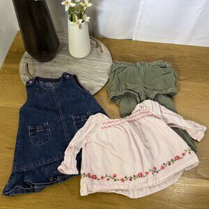 Jean Jumper, Gap long sleeve smocked top & Corduroy Bloomers with tights 6-12m